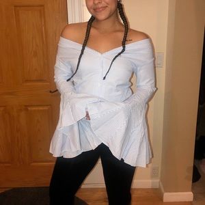 Lulus striped off shoulder bell sleeve top